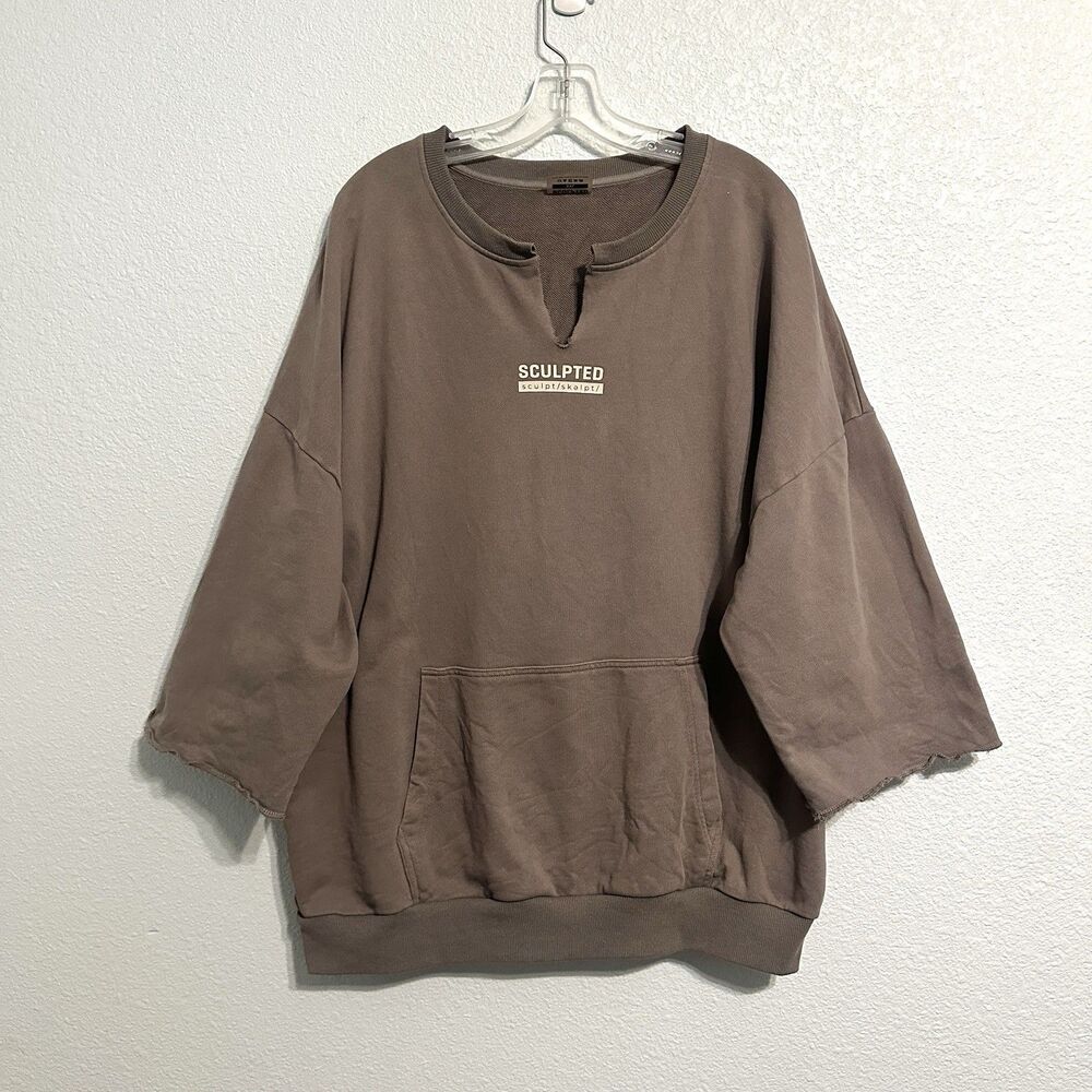 Sculpted Mens Megalo Crewneck Size 2XL Grey 3/5 Sleeve Oversized Gym Streetwear